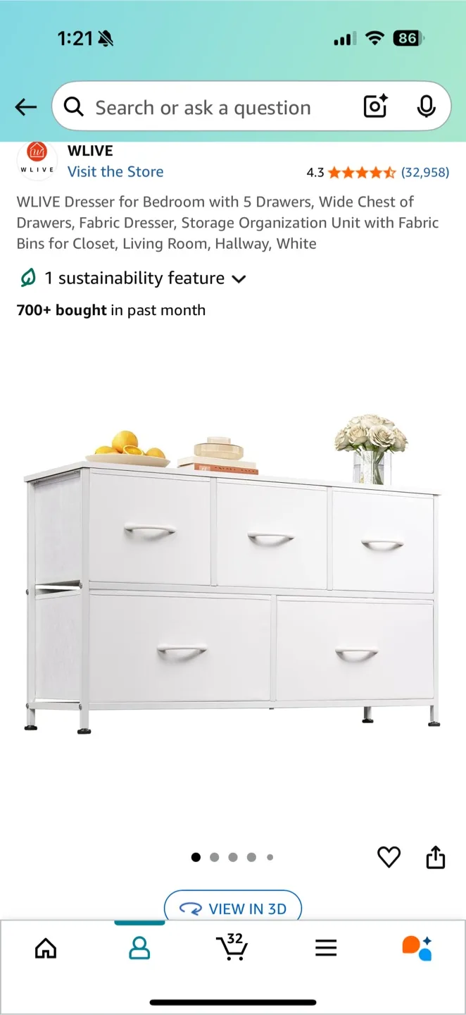 2 White 5-Drawer Dresser thumbnail