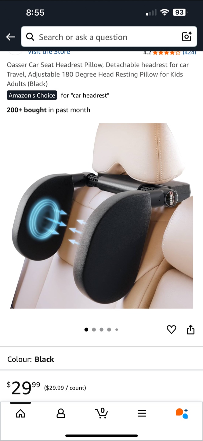 Oasser Car Seat Headrest Pillow - Black - photo 2