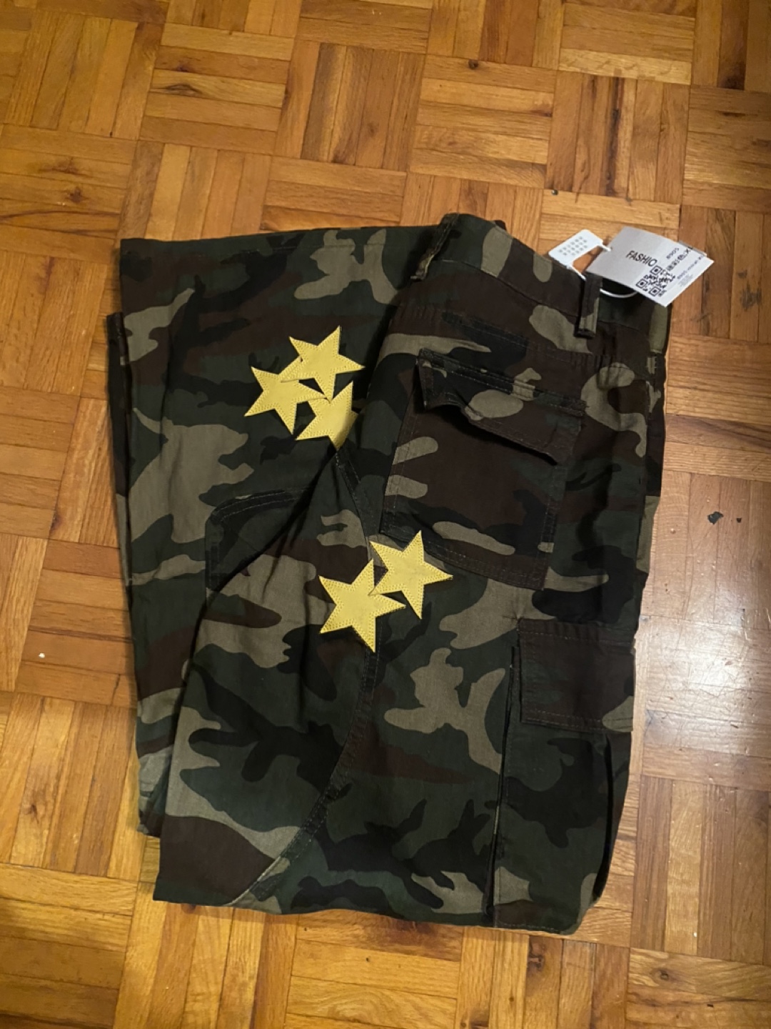 Unisex Camo Cargo Pants with Yellow Stars