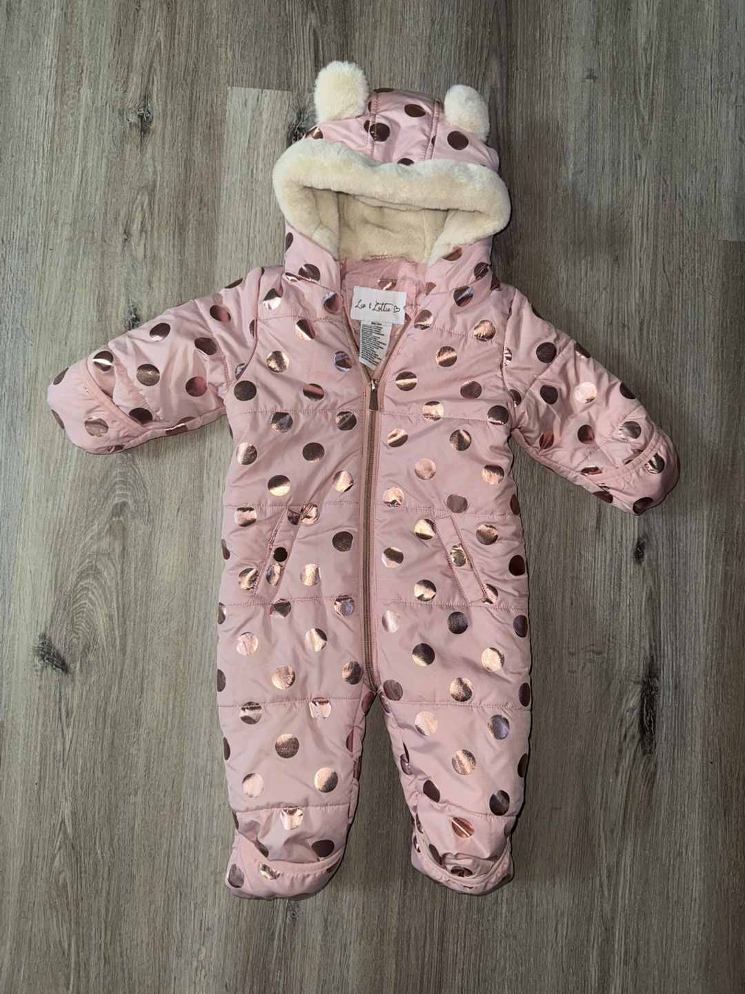 Lie & Lottie Baby Snowsuit - Pink with Polka Dots 9m