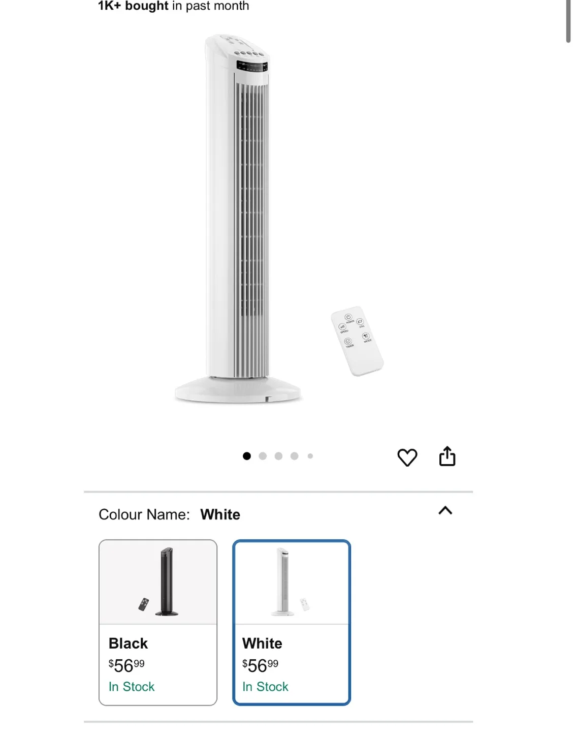 30-Inch White Tower Fan with Remote thumbnail
