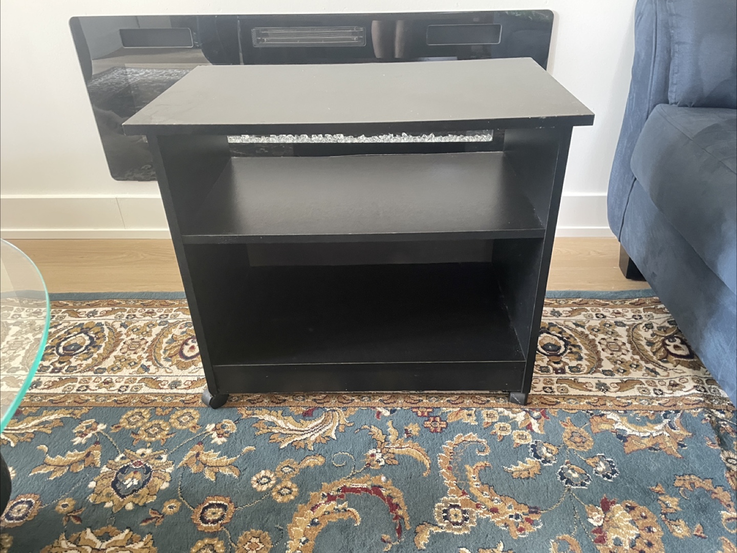 Black Side Table with Shelf and Wheel