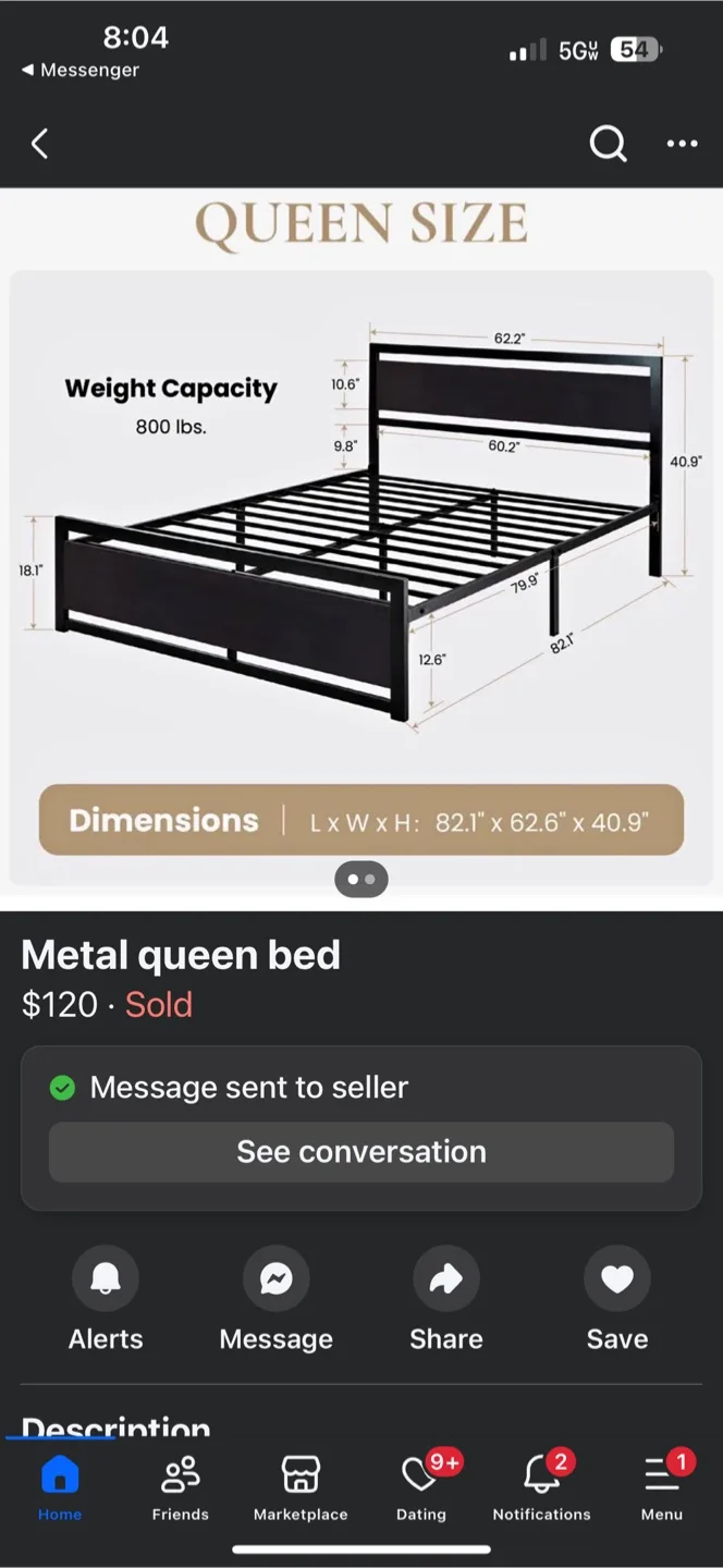 Metal Queen Bed Frame - Black thumbnail