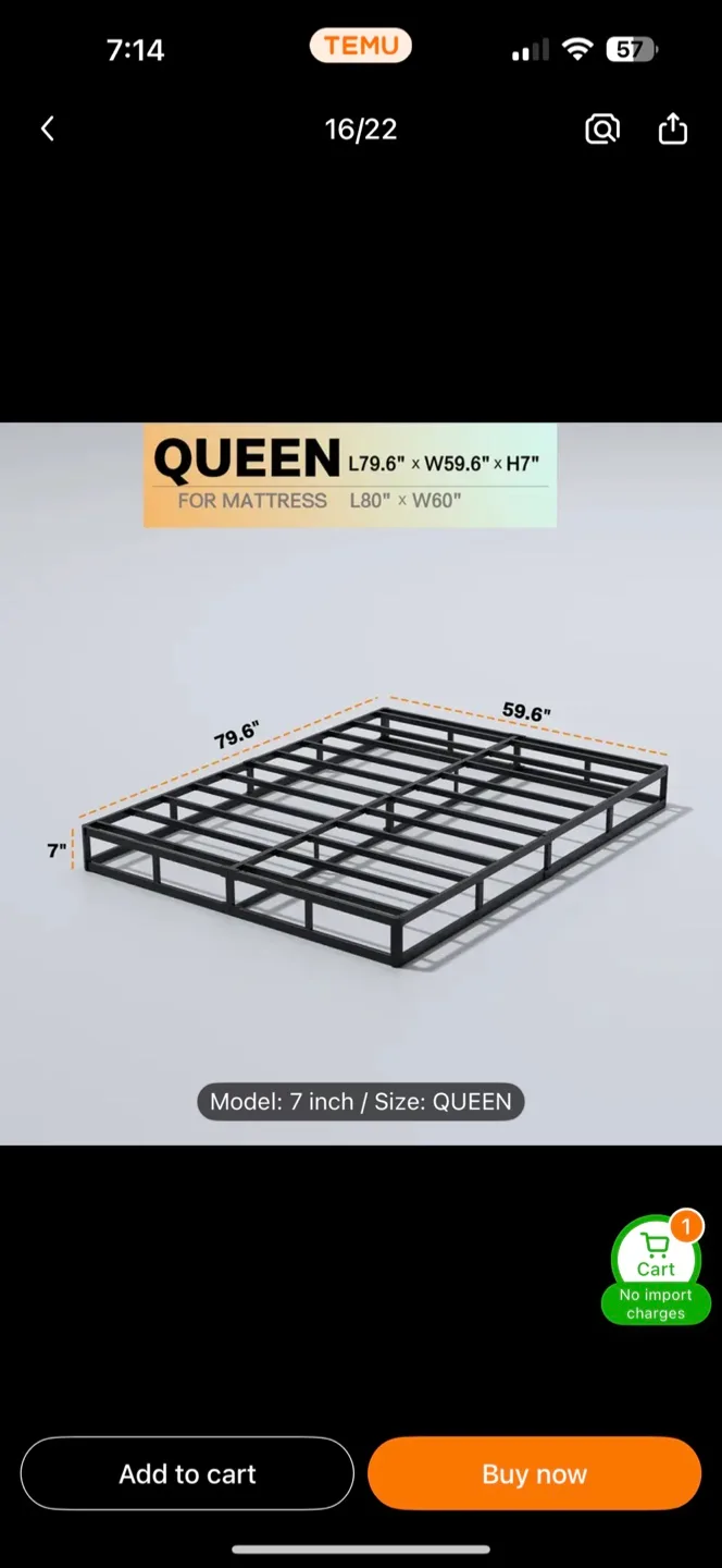 Queen Size Metal Bed Frame - Heavy Duty Black thumbnail