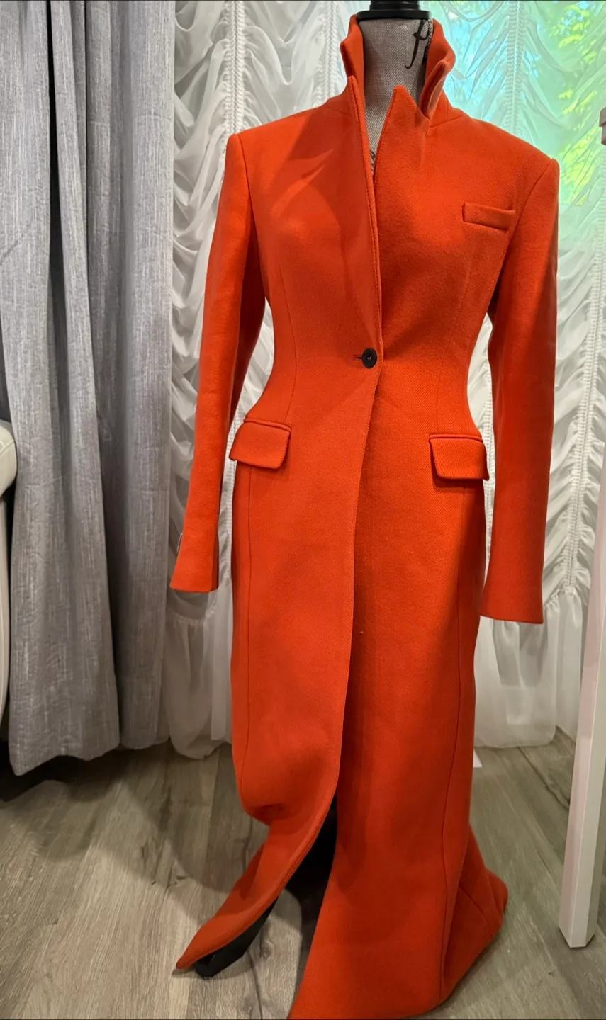 Zara Orange Wool Blend Coat - Size XS thumbnail
