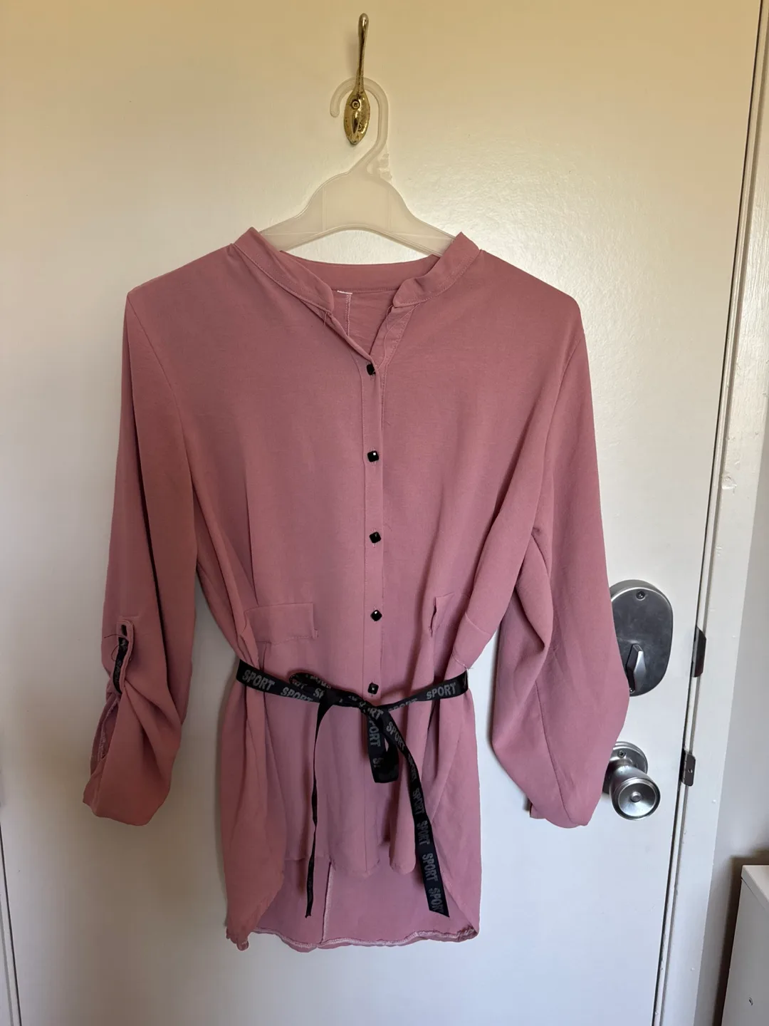 Pink Button-Down Blouse with Belt thumbnail