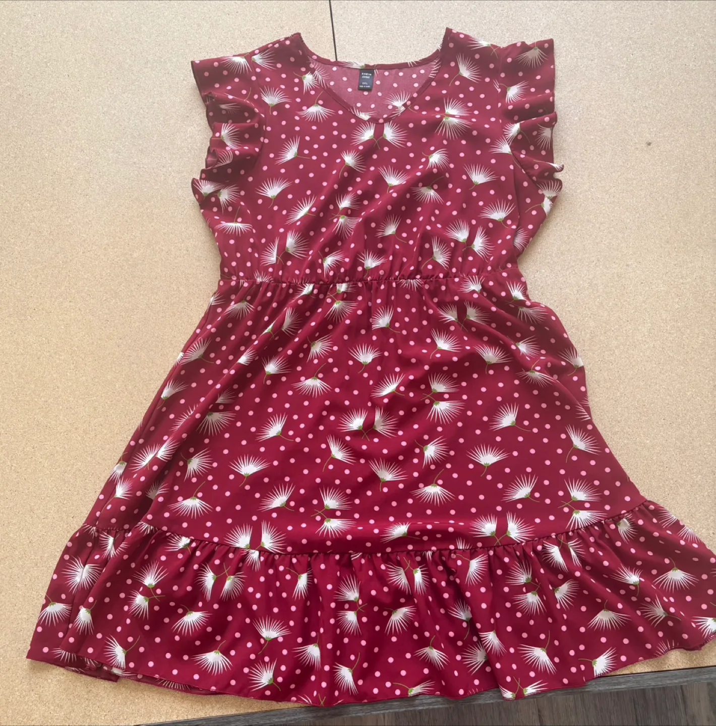 SHEIN Burgundy Ruffle Hem Dandelion Print Dress thumbnail