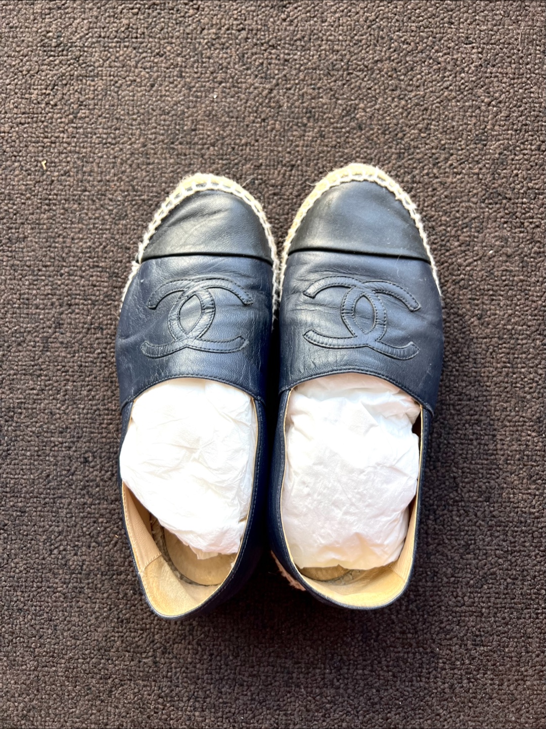 Authentic Chanel Espadrilles Black Navy Blue - Size 37