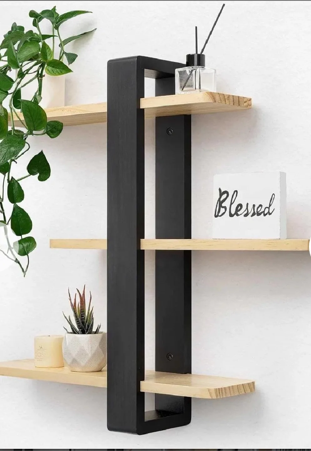 Modern Floating Wall Shelf - Wood & Black thumbnail