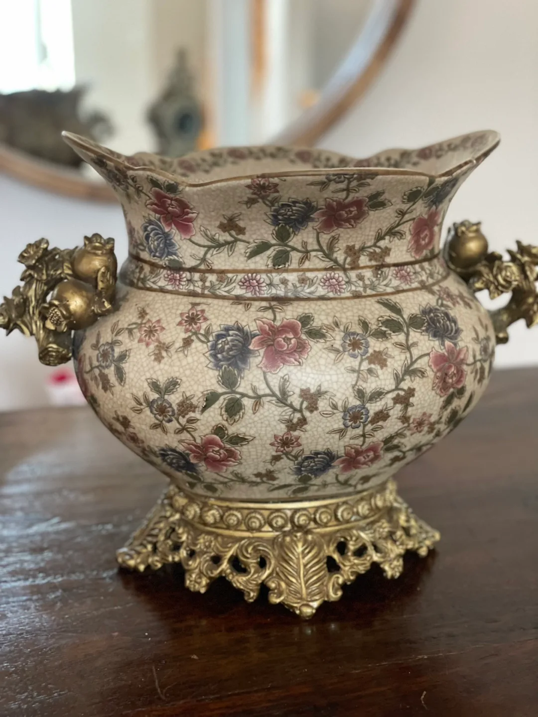 Floral Ceramic Vase with Gold Accents thumbnail