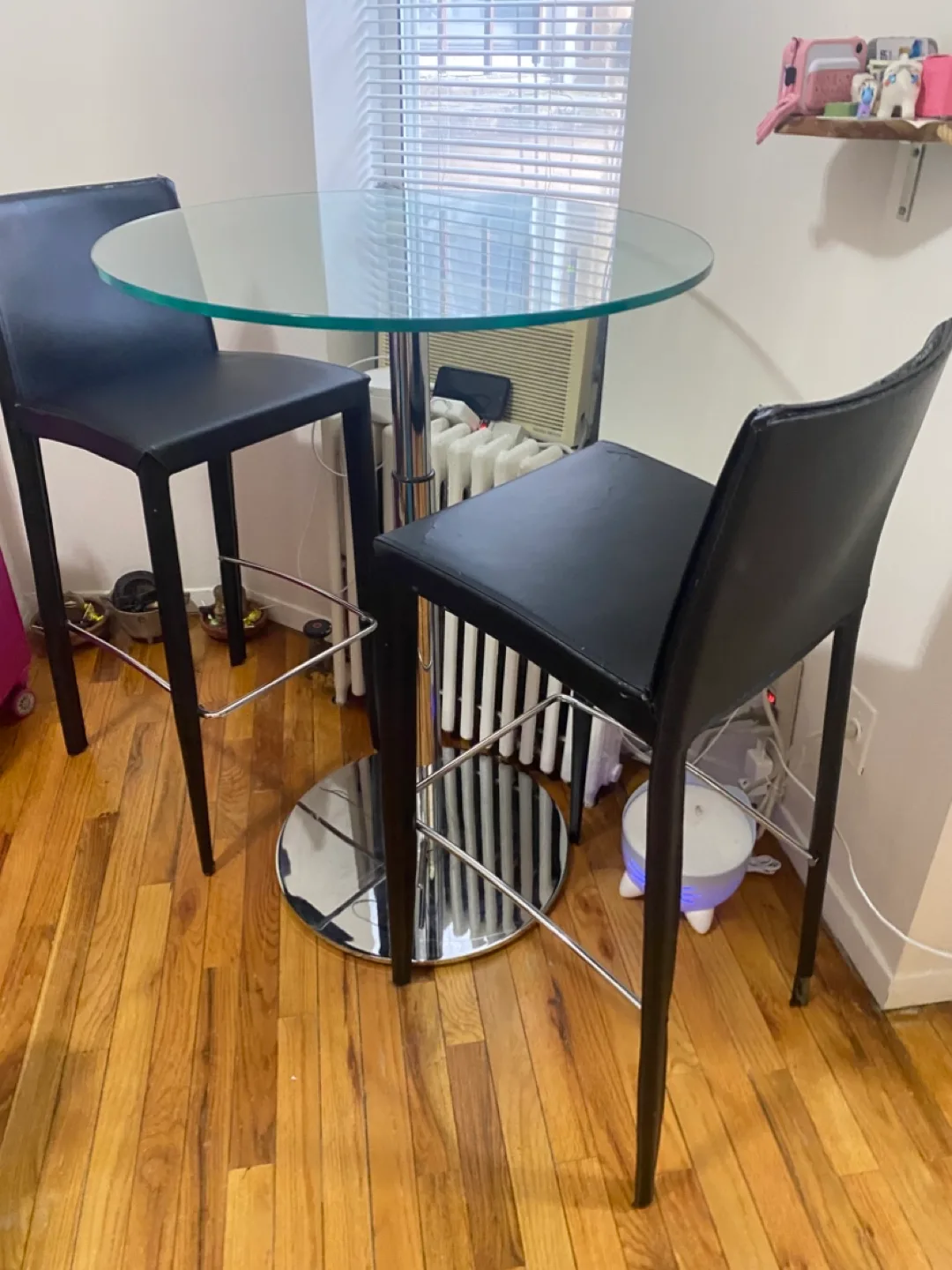 Bar Table Adjustable Height with 2 Black Bar Stools thumbnail