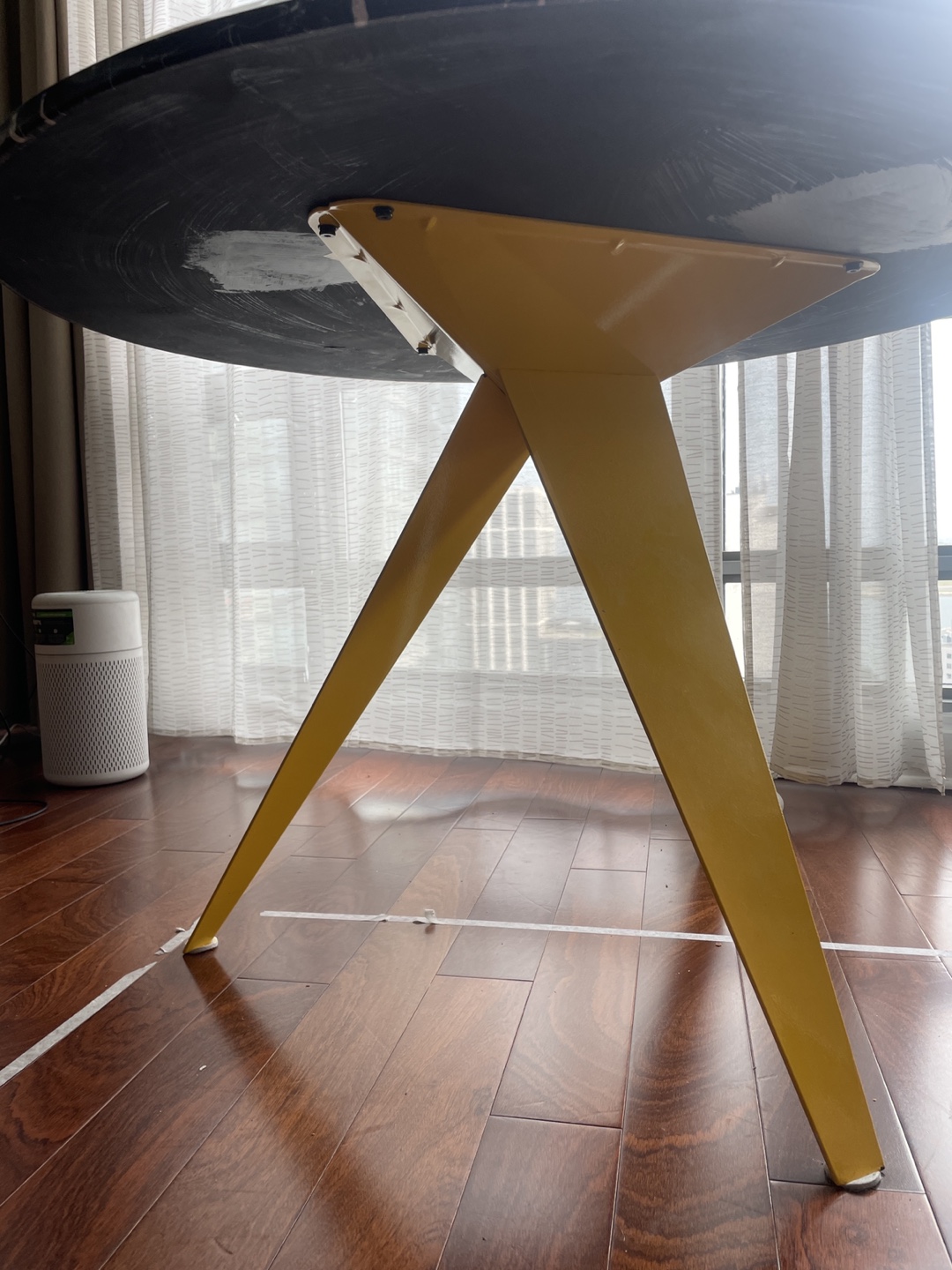 Eq3 Round Marble Dining Table with Yellow Legs - photo 5