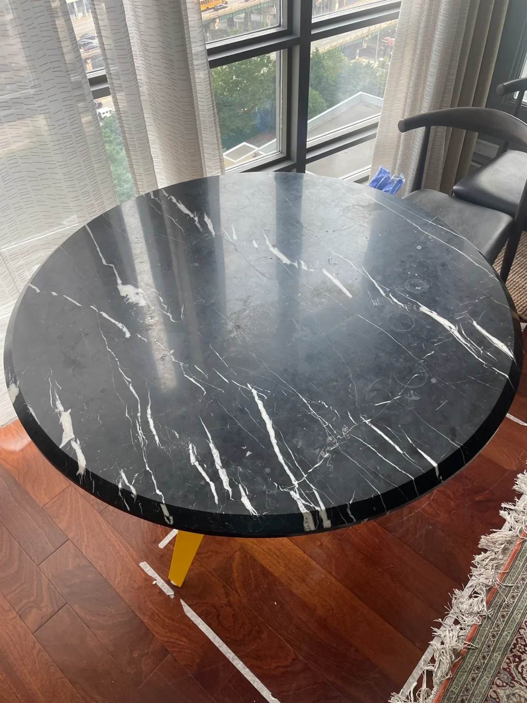 Eq3 Round Marble Dining Table with Yellow Legs image indicator(6)