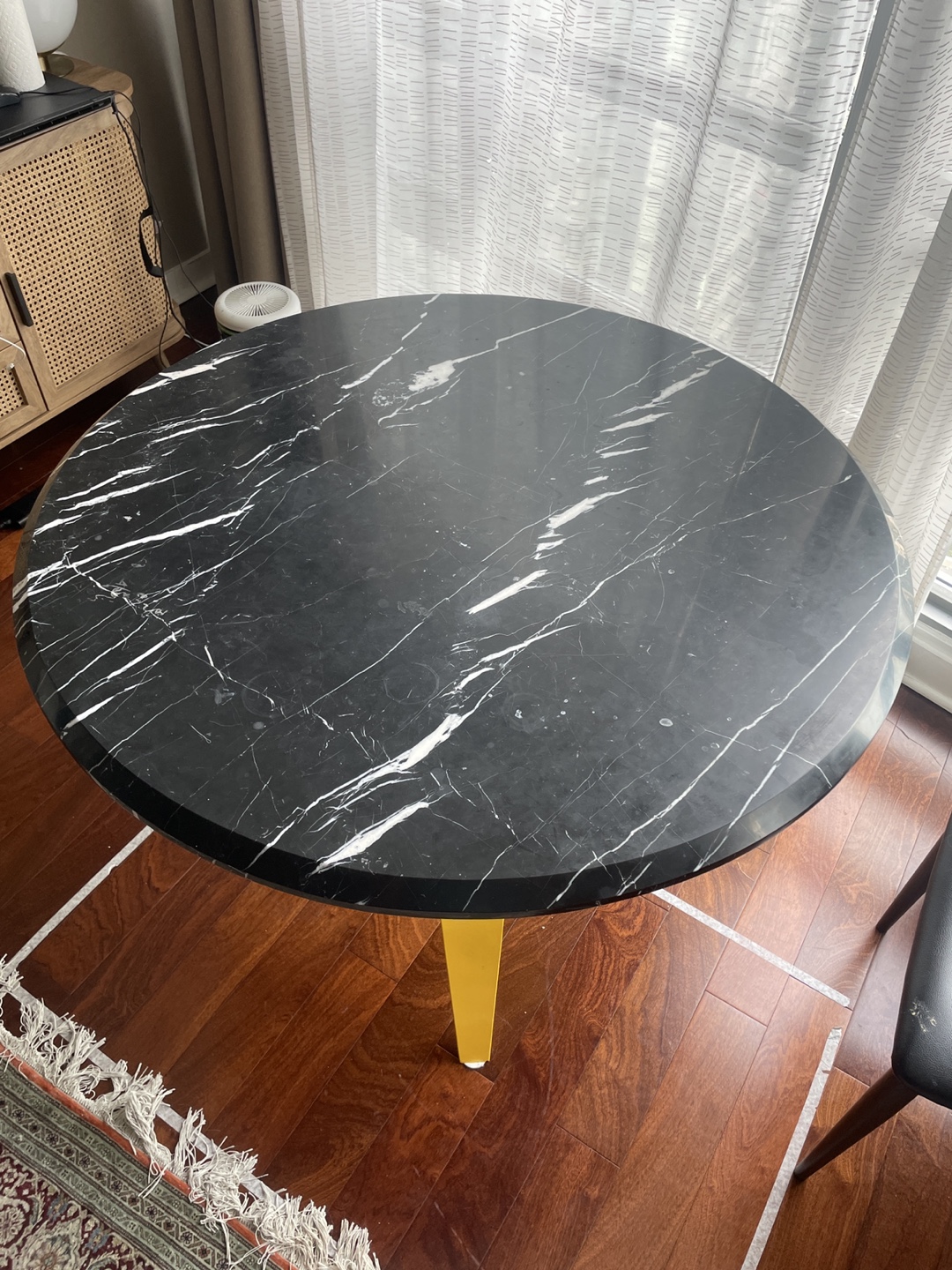 Eq3 Round Marble Dining Table with Yellow Legs - photo 4