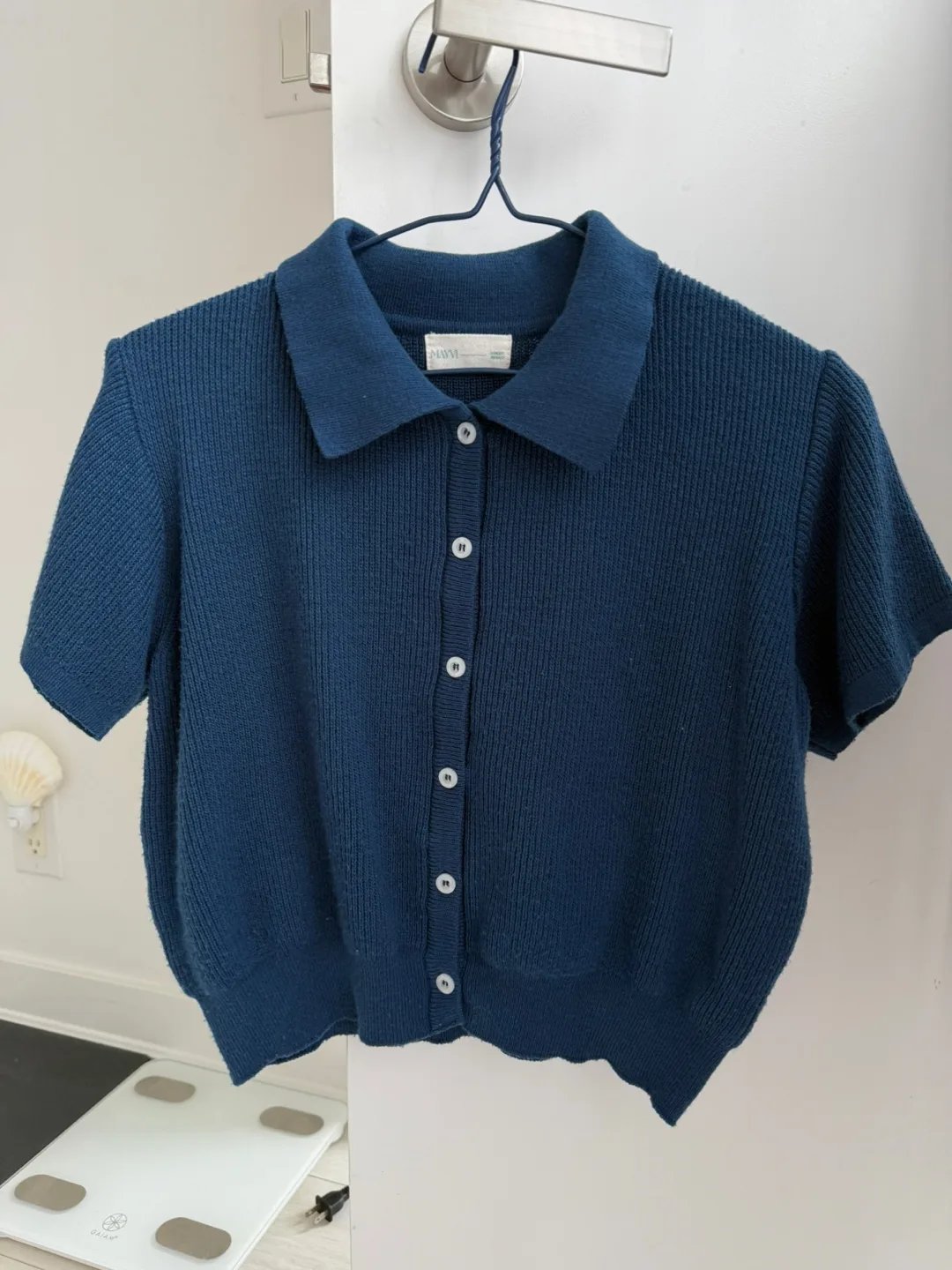 Blue Knit Button-Up Top from Korea thumbnail