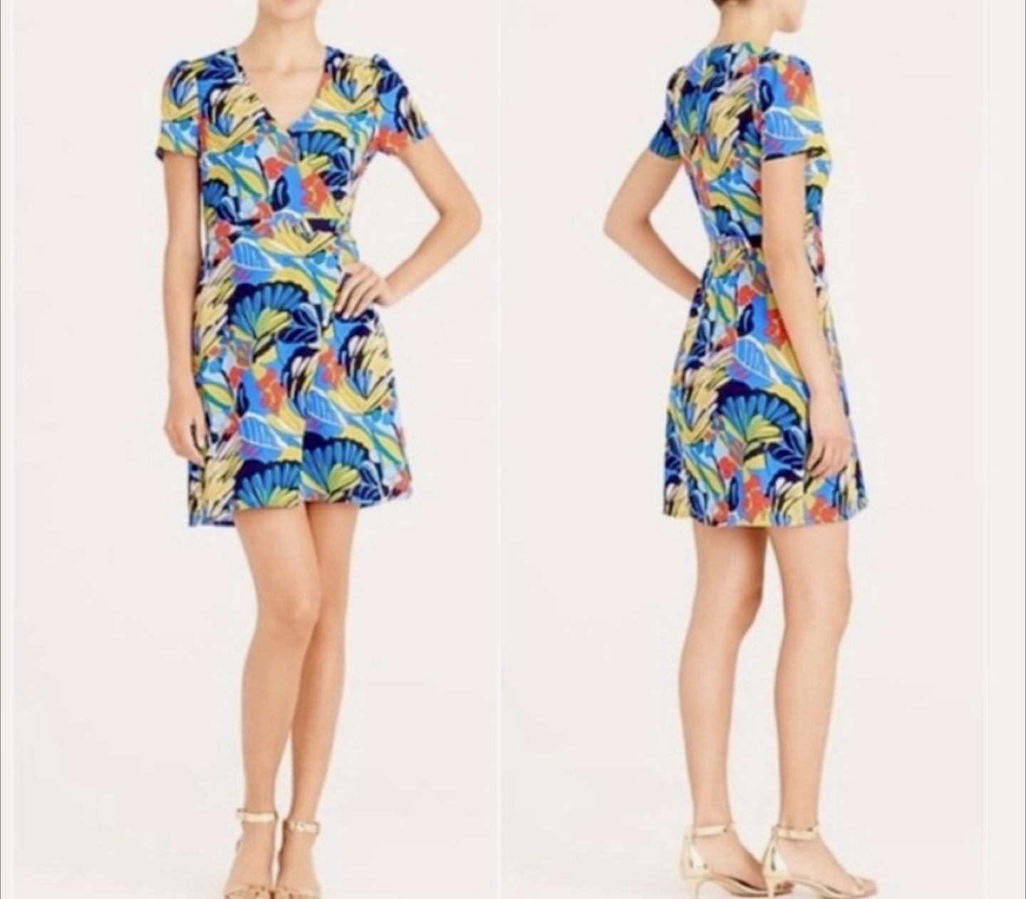 J. Crew Faux Wrap Front Lined Floral Mini Dress Blue,