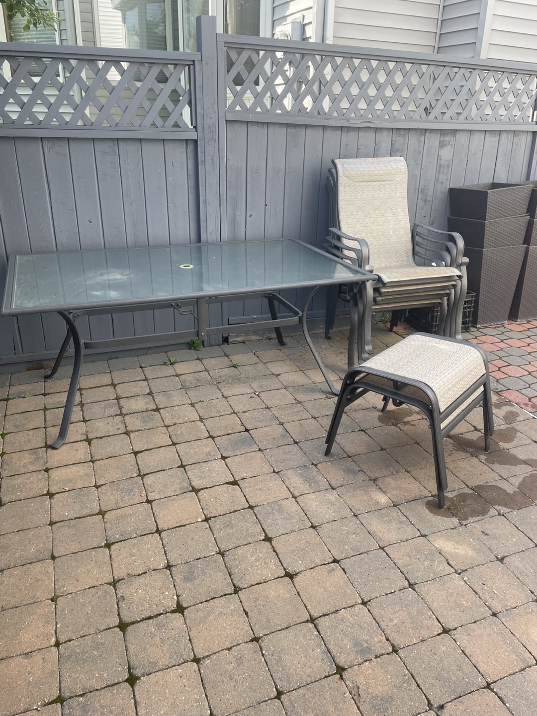 Patio Table Set with 4 Chairs & 2 Ottomans