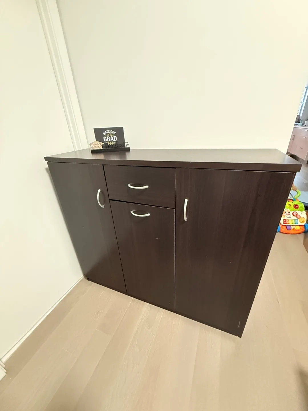Dark Brown Cabinet with Doors & Drawer thumbnail