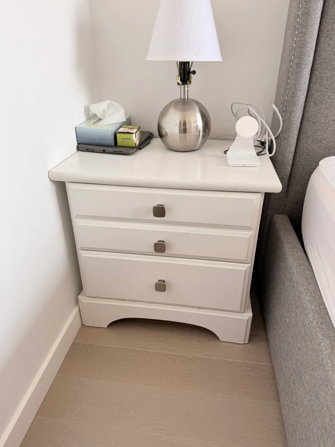2 White 3-Drawer Nightstand and 3-Drawer Dresser thumbnail