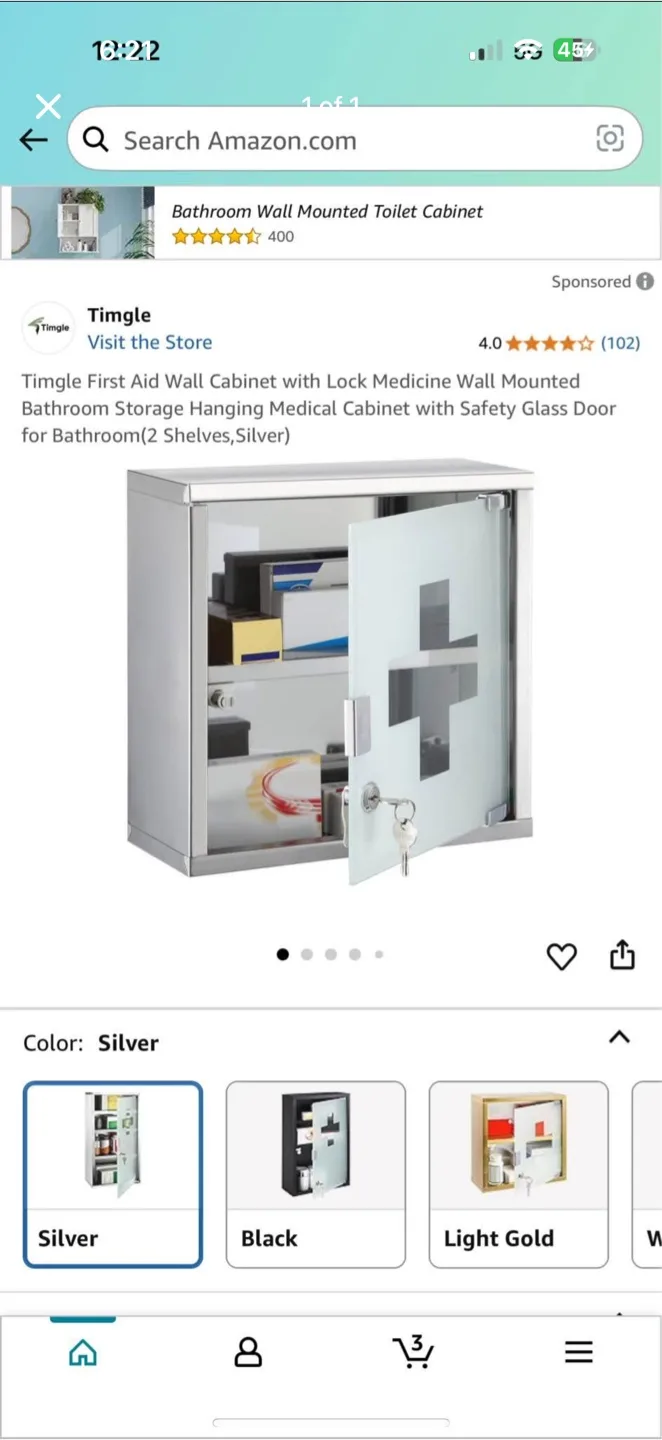Timgle Silver First Aid Wall Cabinet thumbnail