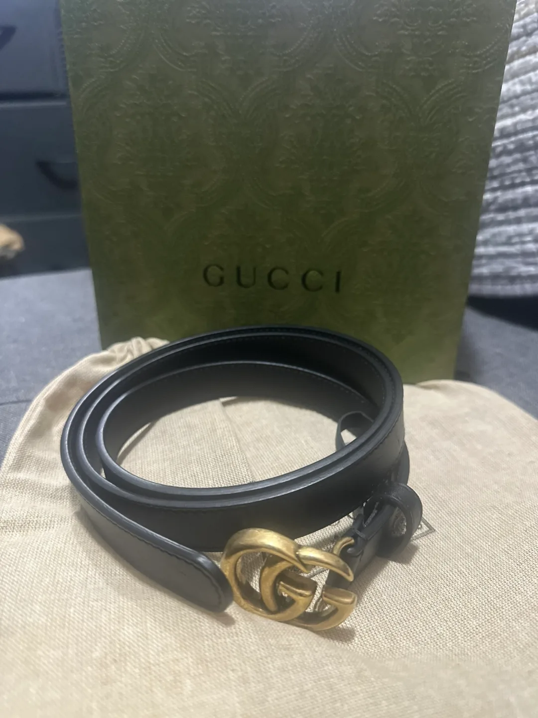 Gucci Black Leather Belt with Gold Buckle thumbnail