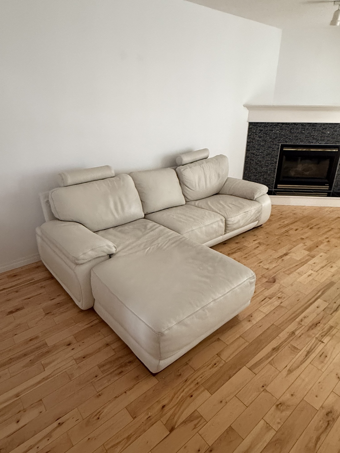 White Leather Sectional Sofa with Ottoman
