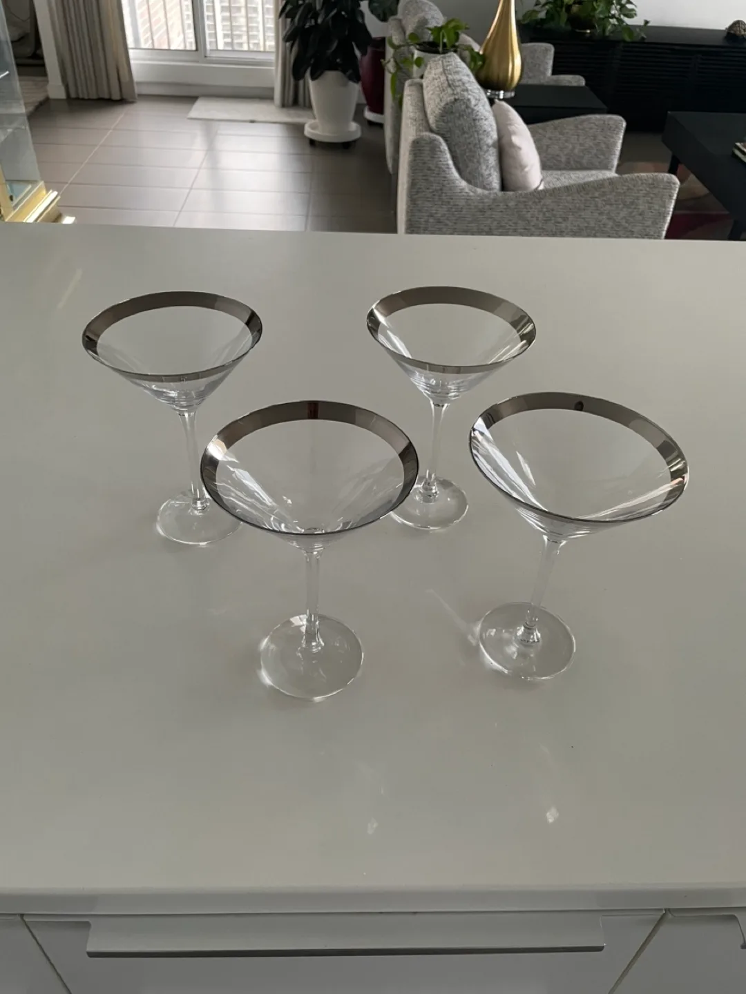 Set of 4 silver rimmed Martini Glasses thumbnail
