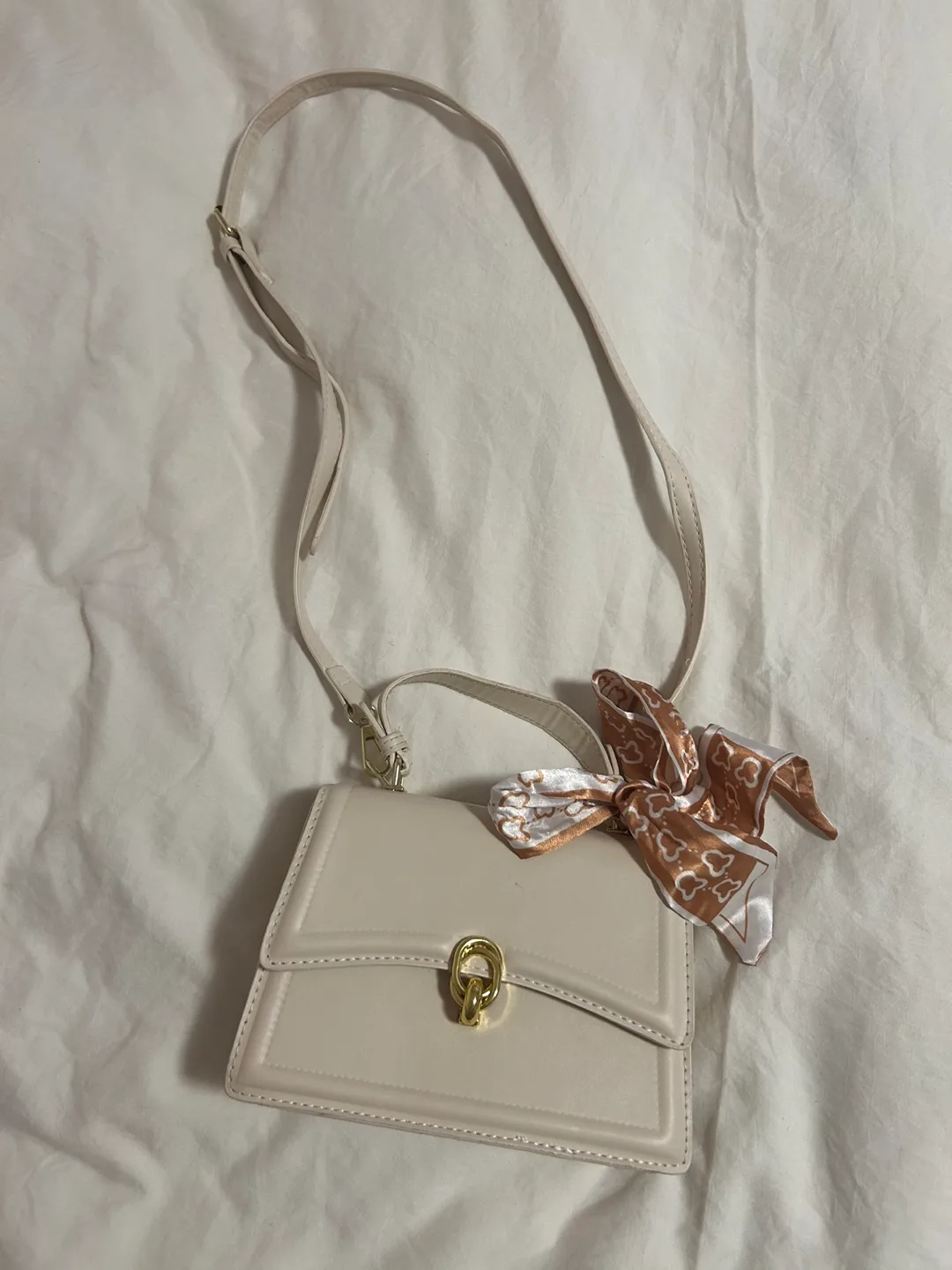 Beige Crossbody Bag with Scarf Accent thumbnail