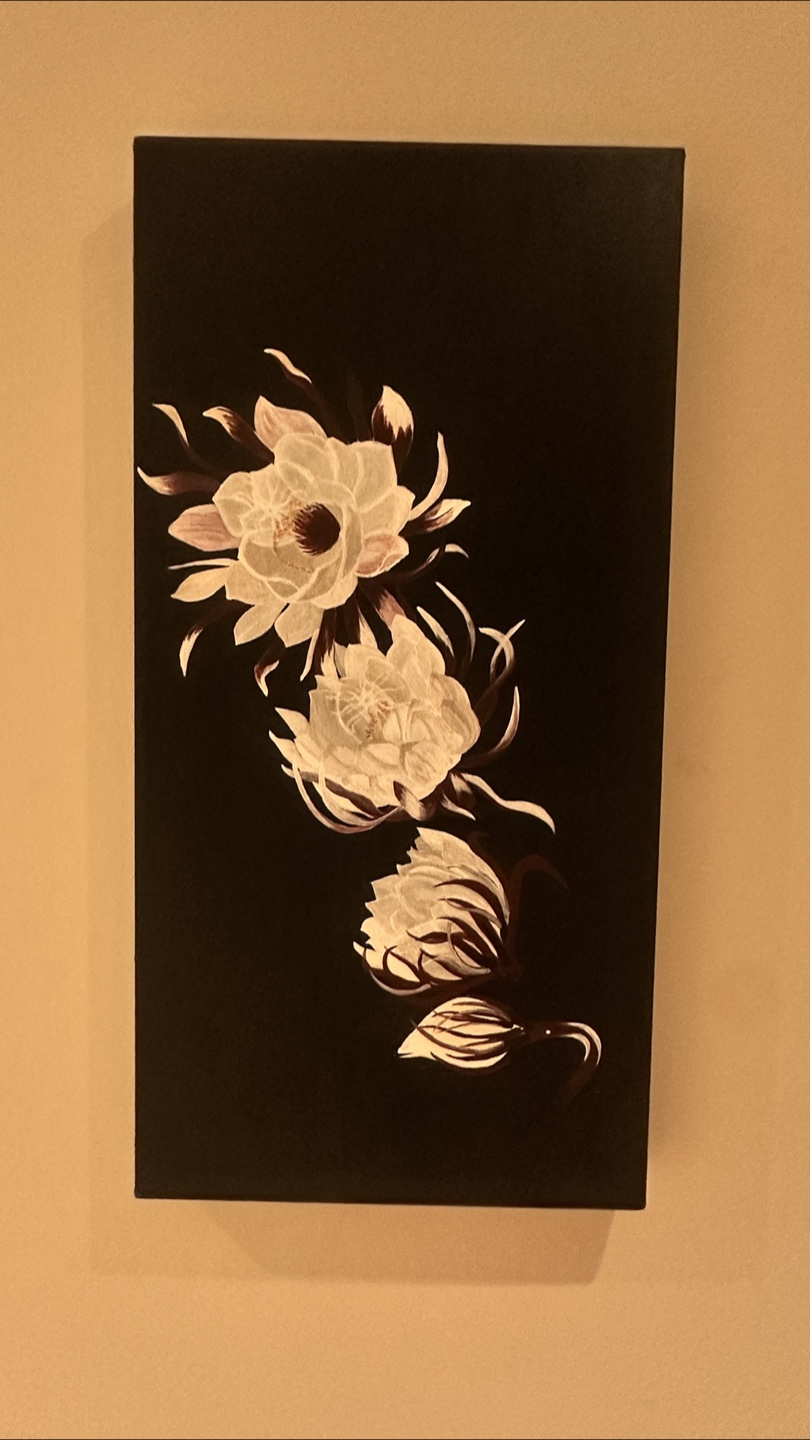 Floral Painting on Black Canvas
