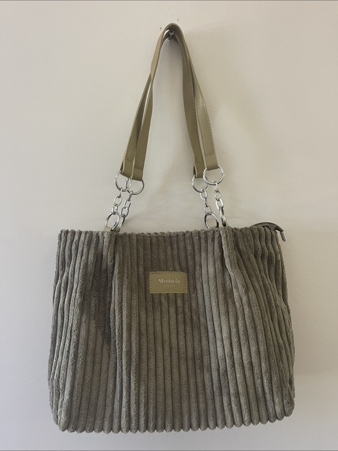 Noemi Elegant Ribbed Velvet Green Tote Bag - photo 4