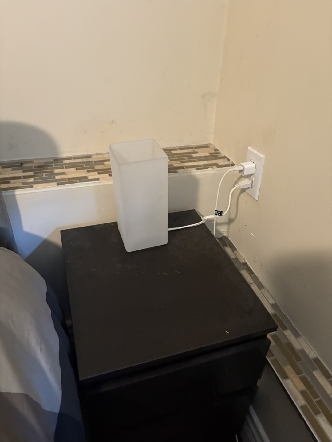 Frosted Glass Table Lamp and IKEA Malm Black Nightstand - photo 2