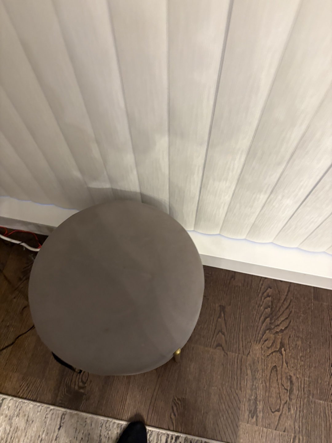 Grey Round Storage Ottoman with Gold Legs
