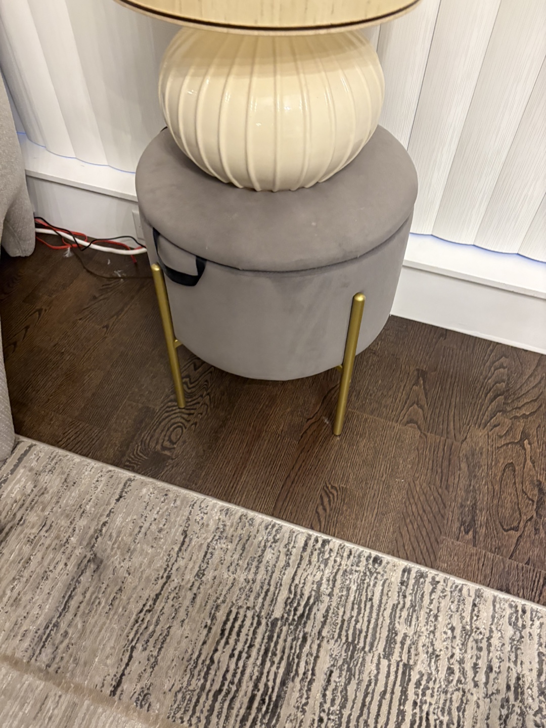 Grey Round Storage Ottoman with Gold Legs - photo 2