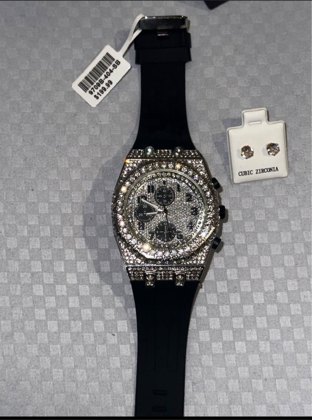 Silver & Black Crystal Watch with Box - photo 3