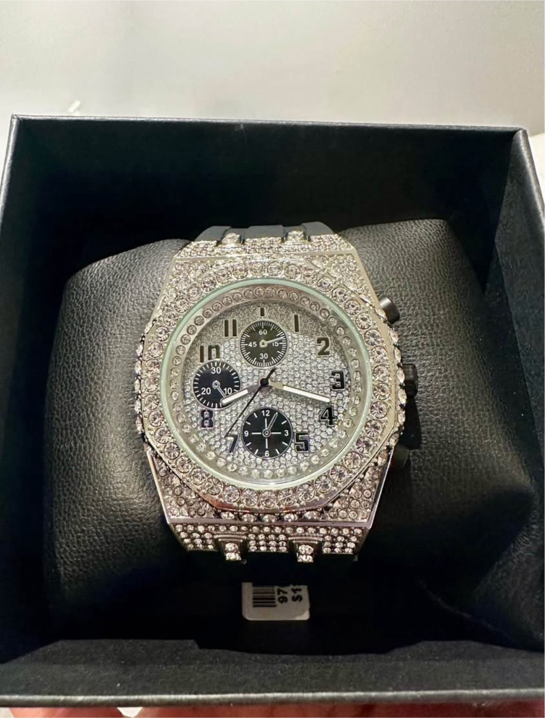 Silver & Black Crystal Watch with Box - photo 2