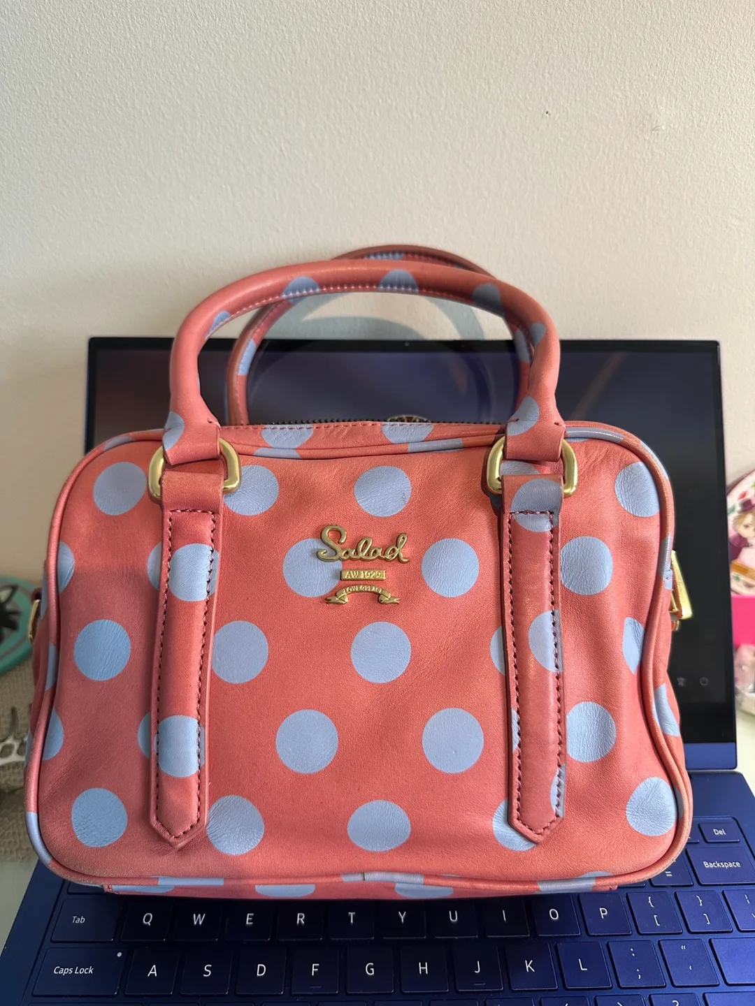 Salad Polka Dot Leather Handbag thumbnail