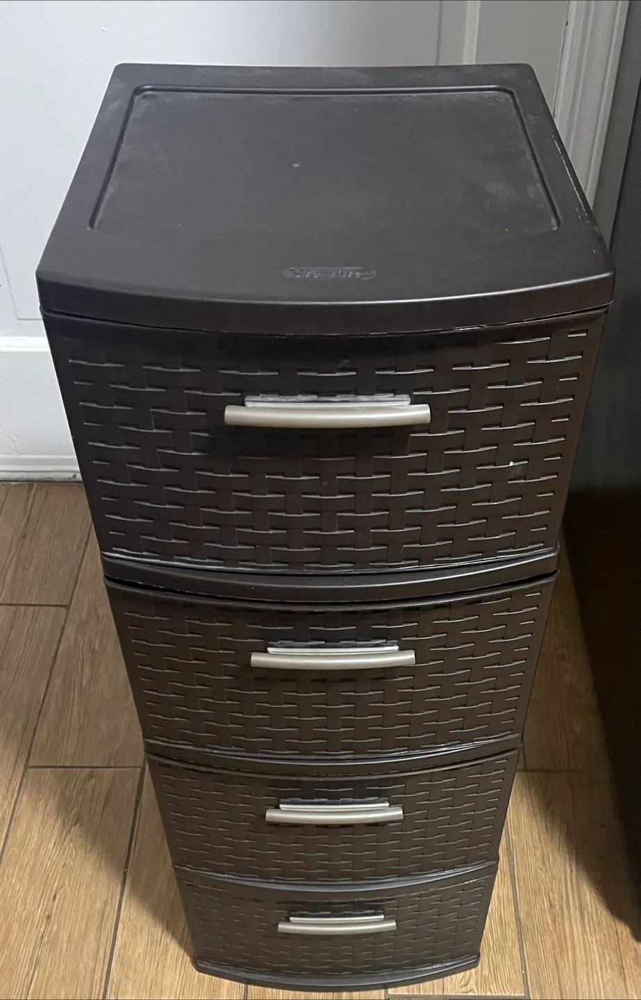 Spadeaces 4-Drawer Weave Pattern Plastic Tower - Espresso thumbnail