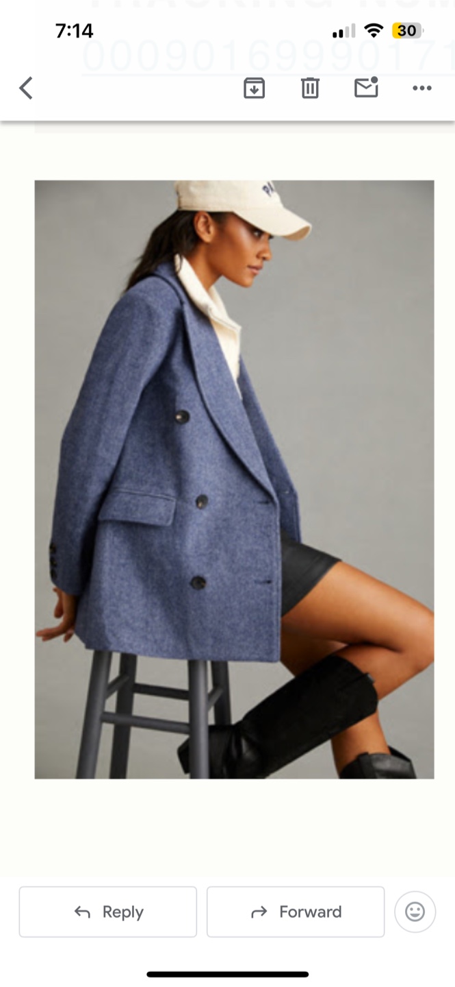 AVEC LES FILLES Blue Wool Blend Double Breasted Blazer