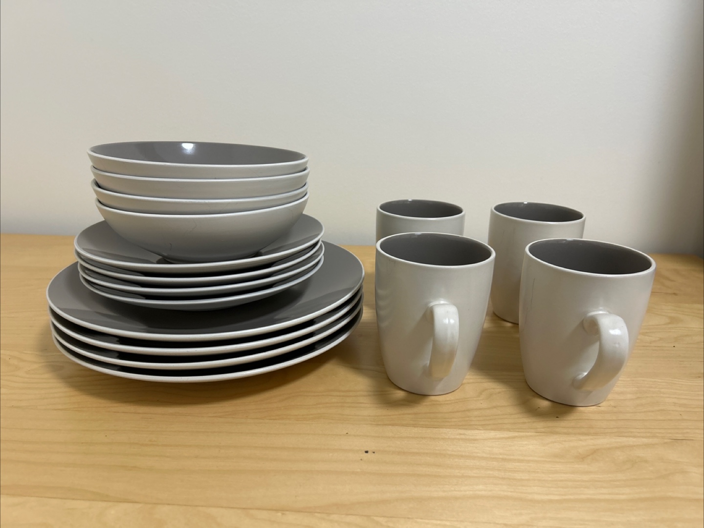 Grey Dinnerware Set: Plates, Bowls, Mugs