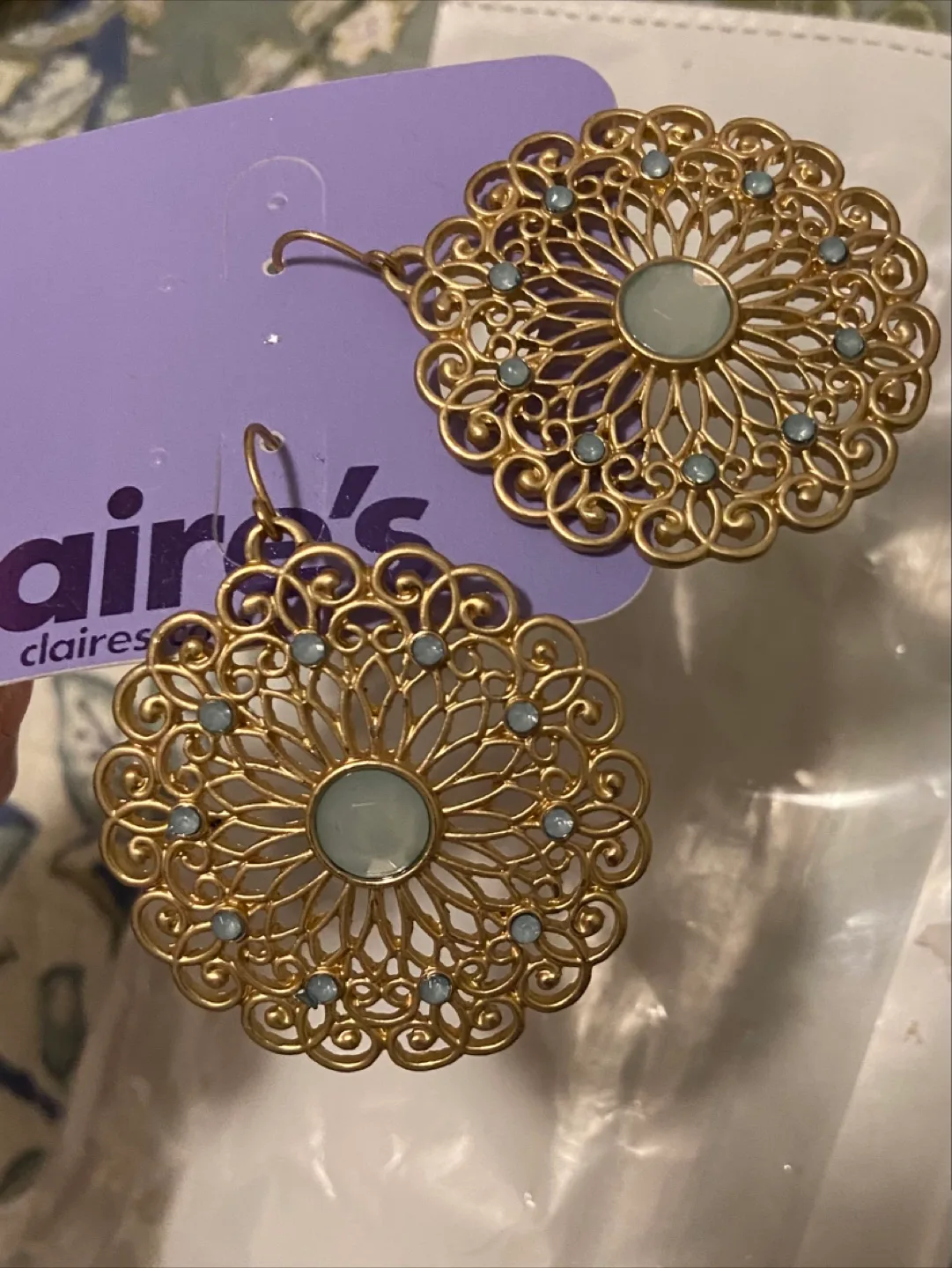 Claire's Gold Floral Drop Earrings - New! thumbnail