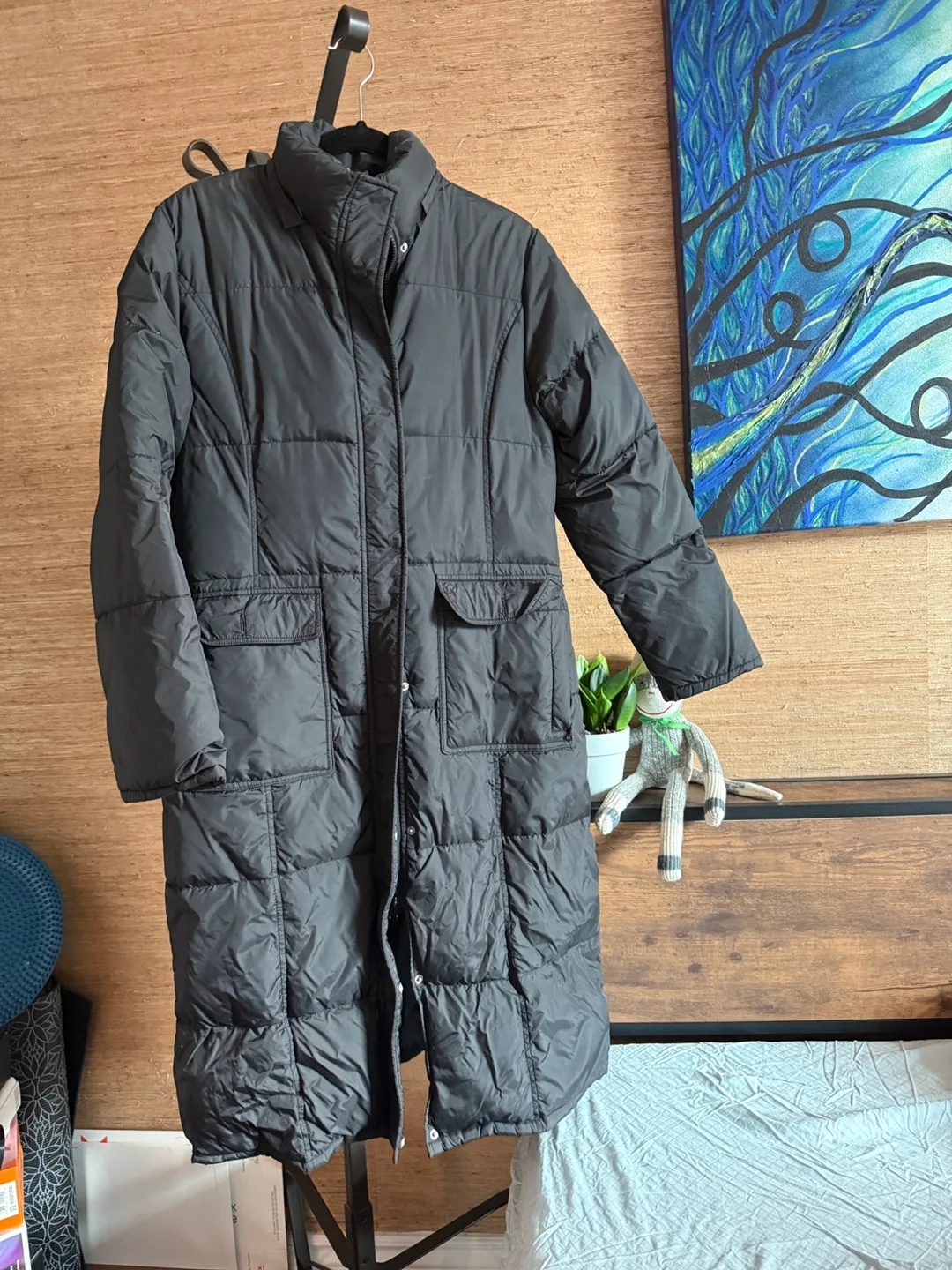 Knee Length Light Weight Black Puffer Coat thumbnail
