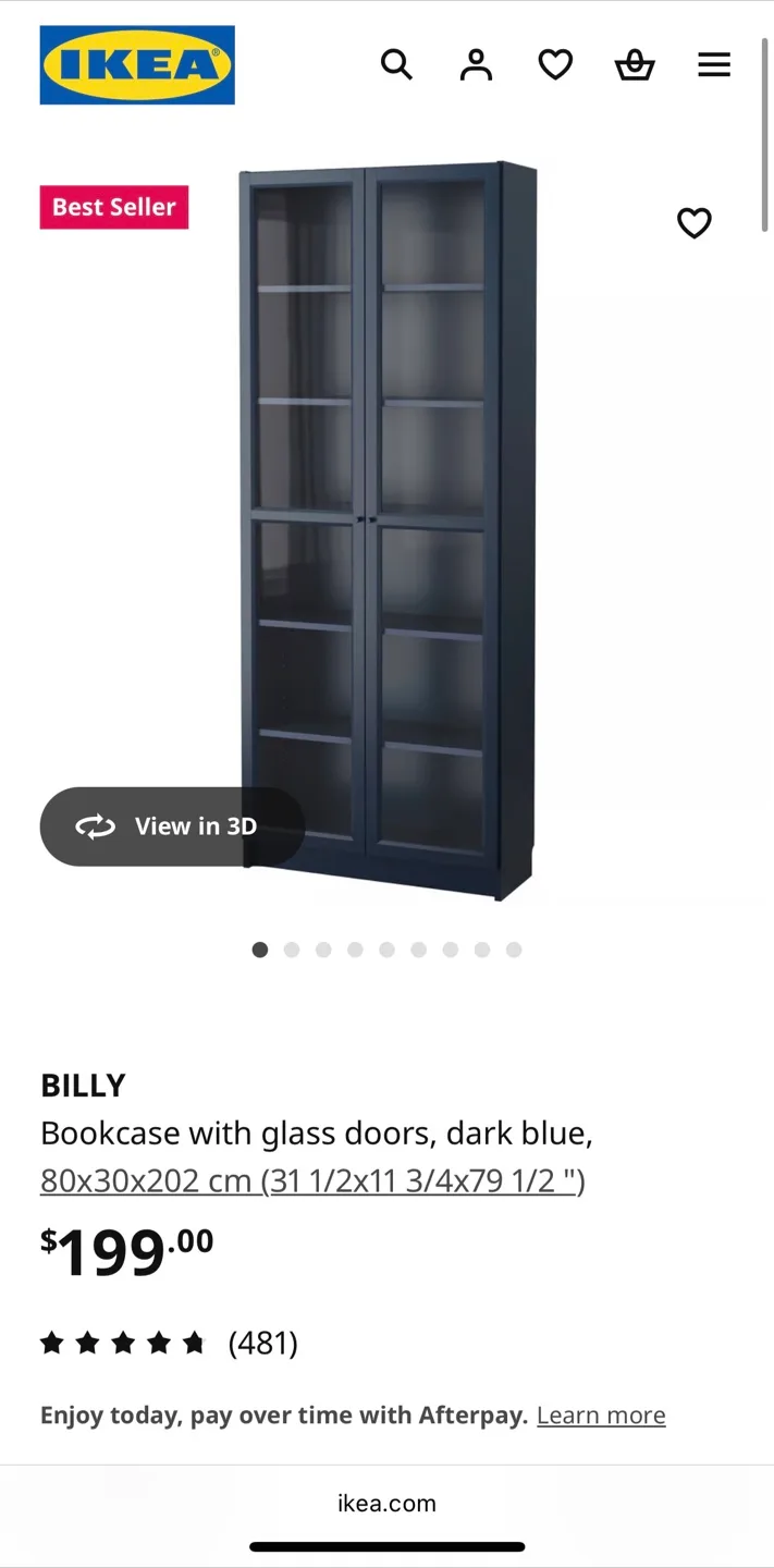 IKEA Billy Bookcase with Glass Doors, Dark Blue thumbnail