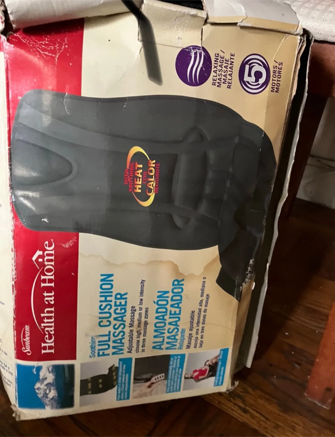 Sunbeam Full Cushion Massager- Box is worn image indicator(2)