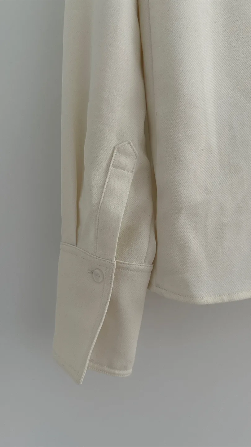 Ruffle Trim Button-Up Blouse - Cream image indicator(6)