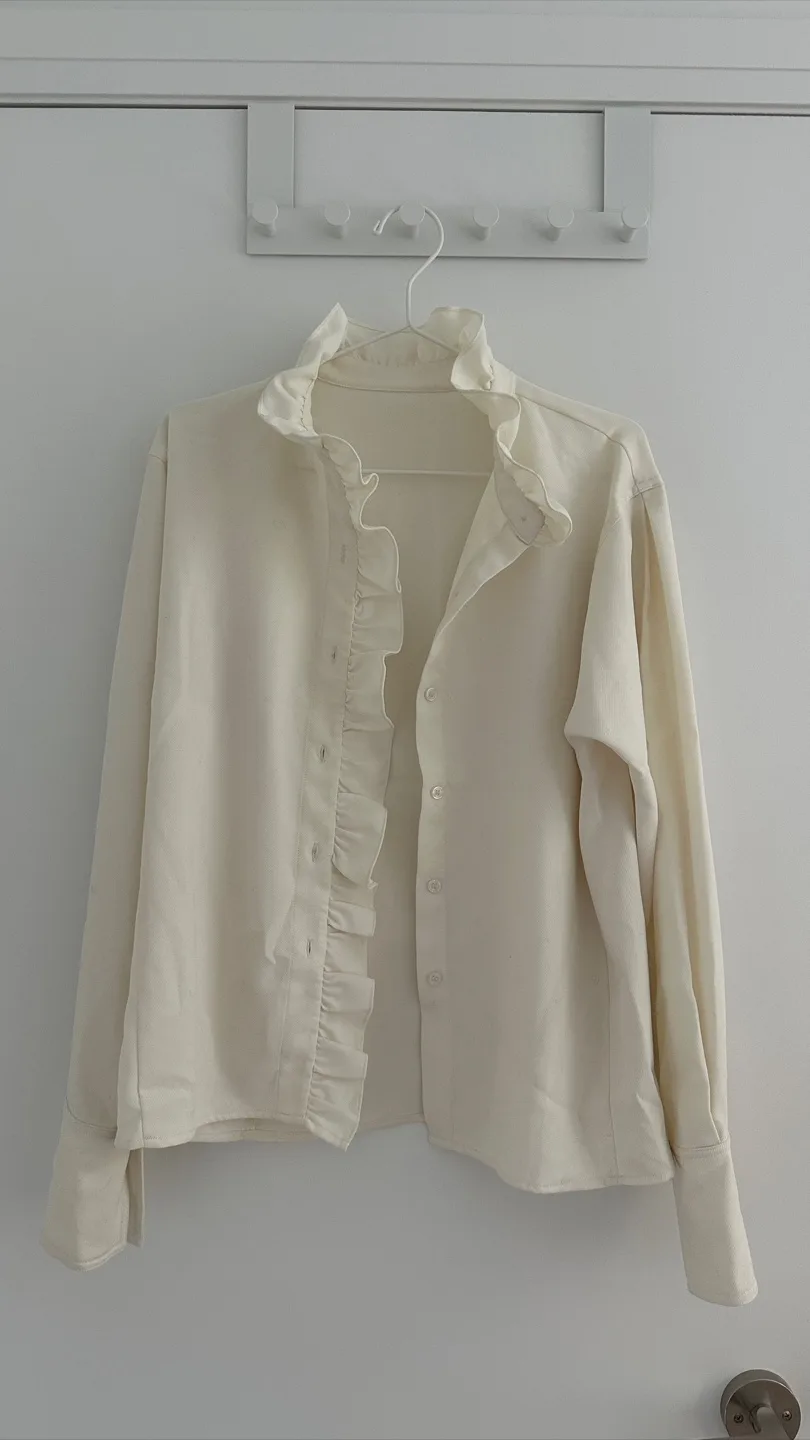 Ruffle Trim Button-Up Blouse - Cream thumbnail