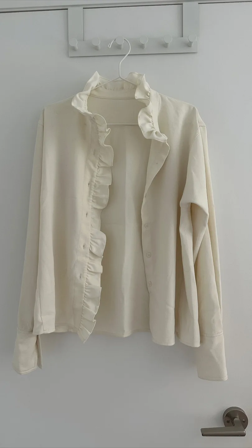 Ruffle Trim Button-Up Blouse - Cream image indicator(2)