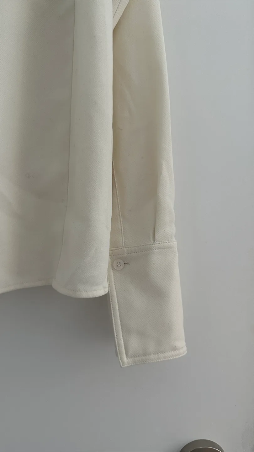 Ruffle Trim Button-Up Blouse - Cream image indicator(5)