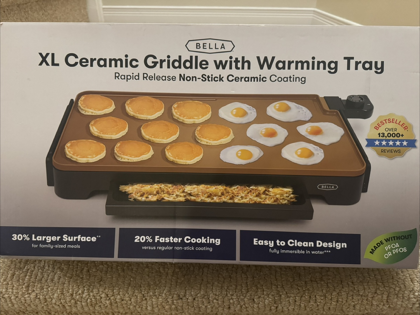 Bella XL Ceramic Griddle with Warming Tray - Like New!