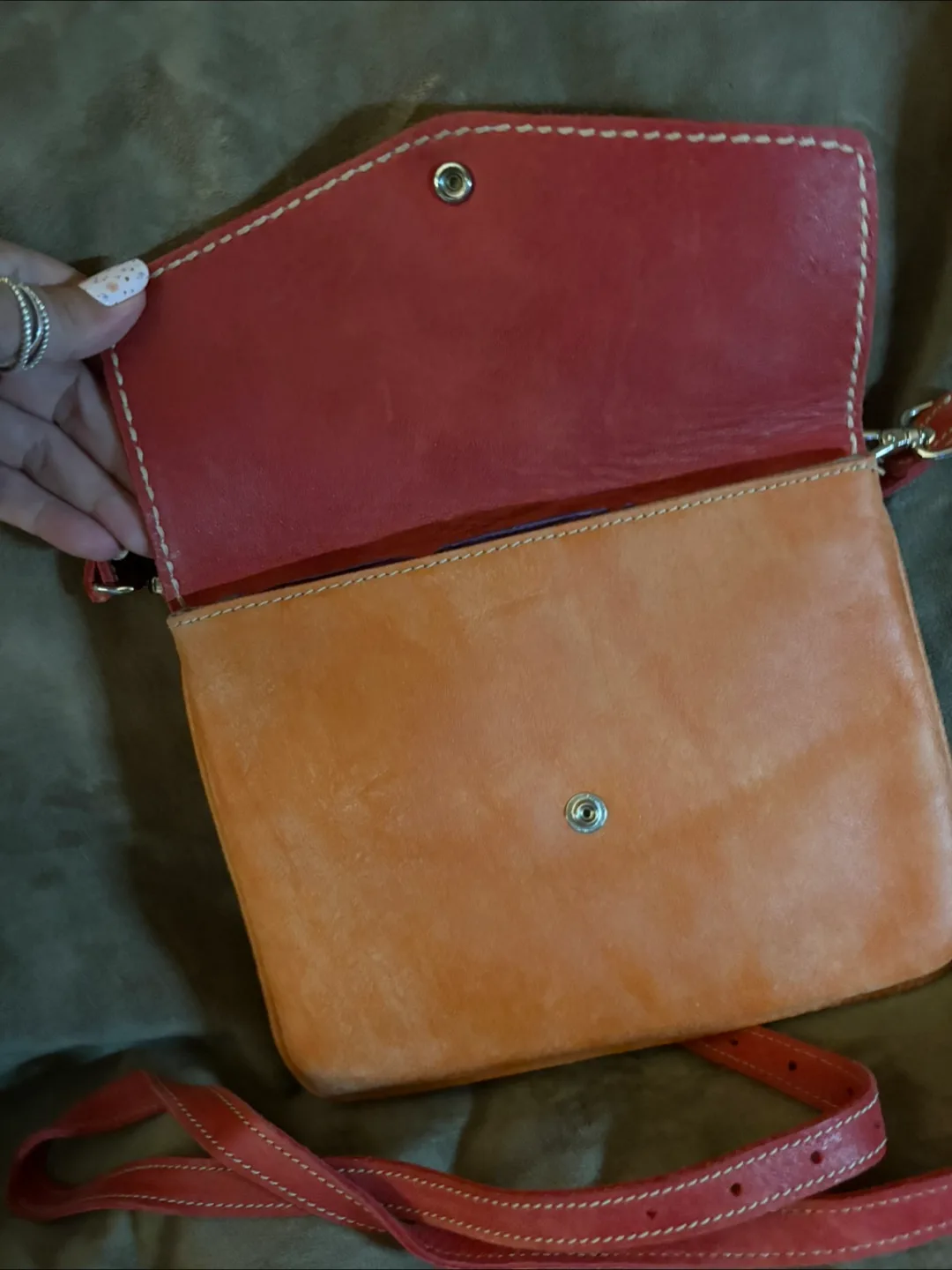 Roots Genuine Leather Crossbody Bag - Orange/Red image indicator(3)