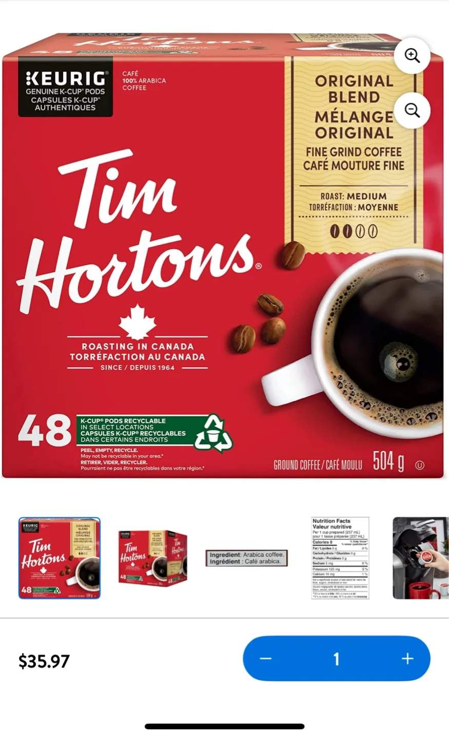 Tim Hortons Original Blend K-Cup Pods - 48 Capsules thumbnail